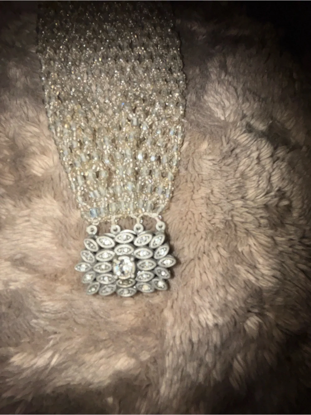 SILVERY GRAY BEADED CUFF BRACELET.  SUPER PRETTY